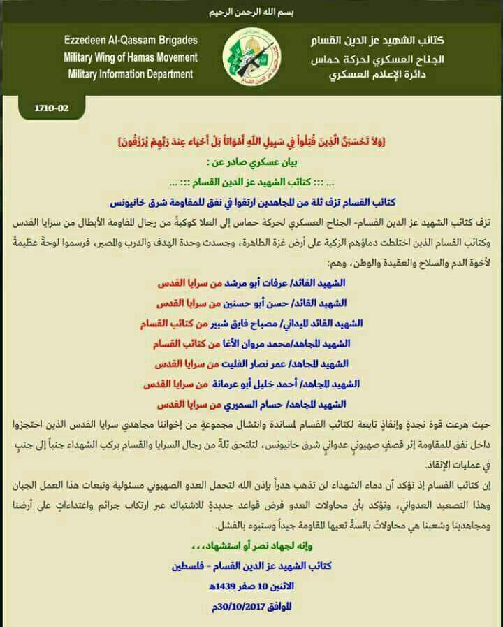 حدث وتعليق - بيان تعزية لشهداء من حماس