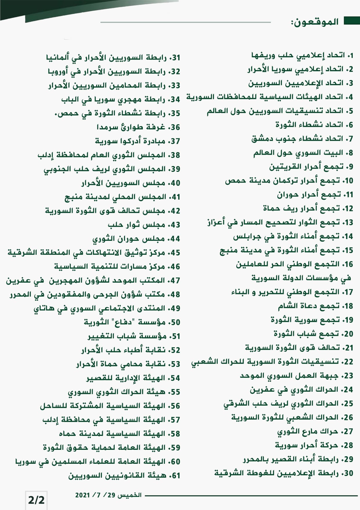 بيان الهيئات والفعاليات المدنية والثورية السورية بخصوص حوران.