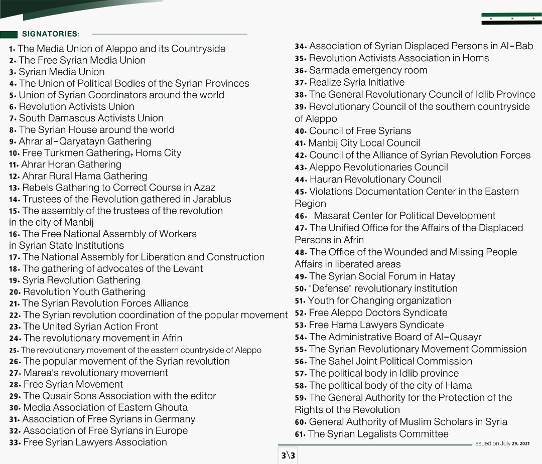 Statement on Horan by Syrian Civil Actors, Revolutionary Bodies and Groups